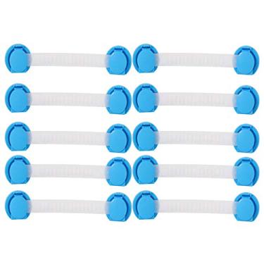 Imagem de Ainoli 10 peças de fechaduras para armário de segurança para bebês, fechaduras para geladeira e móveis à prova de crianças (Cerca de 15cm de comprimento, 9cm no meio, azul)