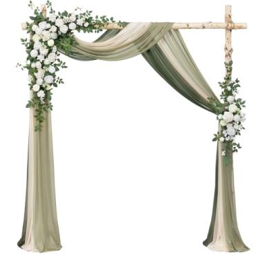 Imagem de Ling's moment Kit de flores de arco de casamento com cortinas, pacote com 5, 2 arranjos de flores, 3 peças de cortinas transparentes para pendurar, cenário de mandril, decoração floral rosa artificial