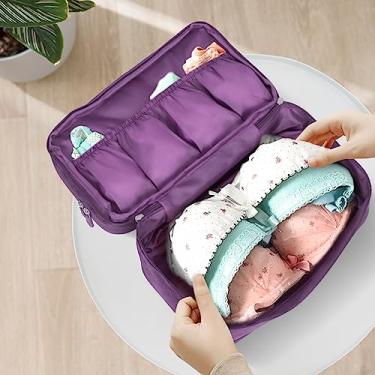 Imagem de Bolsa organizadora de sutiã de viagem, organizador de viagem de grande capacidade, impermeável, cubo de embalagem de três camadas para roupas íntimas, meias, artigos de higiene pessoal, cosméticos