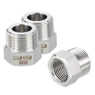 Imagem de Rebower Pacote com 3 adaptadores macho para FeMale de aço inoxidável 304, NPT macho de 3/10.2 cm x 1/5.1 cm FeMale NPT redutor de bucha hexagonal para industrial, fluido, jardinagem doméstica