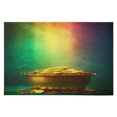 Imagem de Tapete de área 60 x 90 cm, macio, lavável, antiderrapante, com revestimento de borracha, dourado, com arco-íris, para sala de estar, quarto, decoração de casa