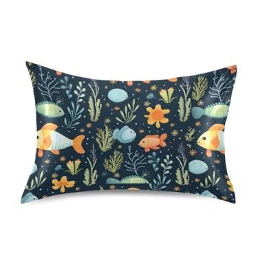 Imagem de xigua Fronha de cetim de peixe coral para cabelo e pele lavável à máquina almofada de cetim antiderrapante refrescante capa de cama padrão com fecho de envelope, 50,8 cm x 66 cm