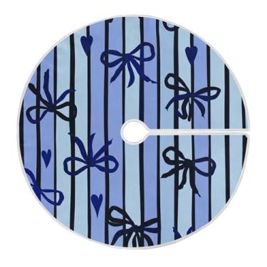 Imagem de Wassud Saia para árvore de Natal, laços azuis e marinhos, enfeites de Natal, tapete de árvore grande para decoração de festa de ano novo, 122 cm