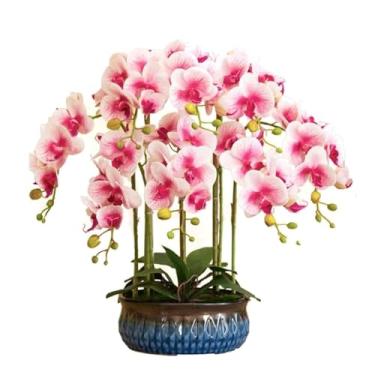 Imagem de YYBOES Orquídea artificial 60 cm Phalaenopsis flores artificiais com vaso de cerâmica de luxo flor artificial para decoração de casa em vaso falso