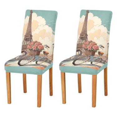 Imagem de Wassud Capas de cadeira de bicicleta vintage para jantar capas de cadeira elásticas de cozinha laváveis conjunto com 4