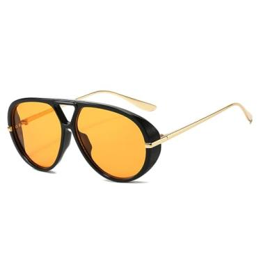 Imagem de Óculos de Sol Feminino Oversized com Ponte Dupla, Cores Vibrantes, Estilo Punk Masculino, Proteção UV400, Ideal para Esportes ao Ar Livre, Corrida e Ciclismo, nas Cores Preto e Laranja.