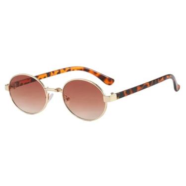 Imagem de JRLLFD Óculos de sol femininos ovais pequenos, retrô e luxuosos, estilo punk, para dirigir ao ar livre, com proteção UV400 (chá de leopardo)