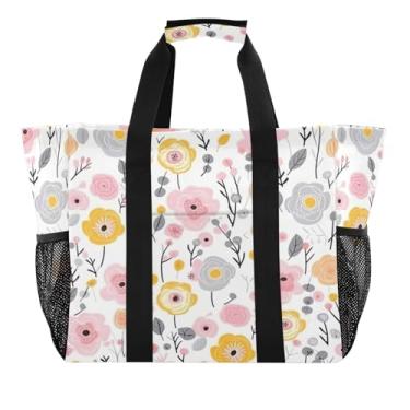 Imagem de Wassud Sacolas de compras reutilizáveis com flores de primavera, bolsa grande, impermeável, organizador de lona para praia, piquenique, lavanderia, viagem