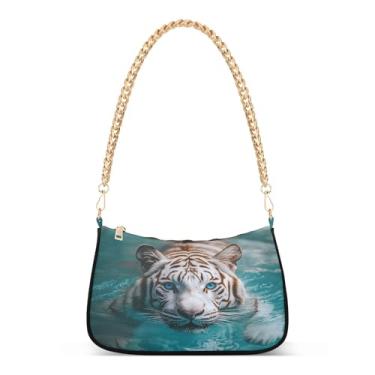 Imagem de CEBUGI Bolsa tiracolo feminina bolsa de ombro branca bolsa de mão de animal elegante bolsa clutch com alça de corrente