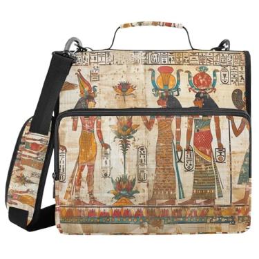 Imagem de xigua Fichário feminino egípcio com alça de ombro e alça para transporte fácil, fichário de 3 anéis de 3 cm para escola, painel de expansão e arquivo expansível