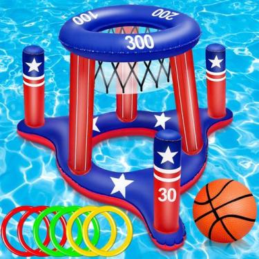 Imagem de Conjunto de jogos de brinquedos de piscina, cesta de basquete flutuant