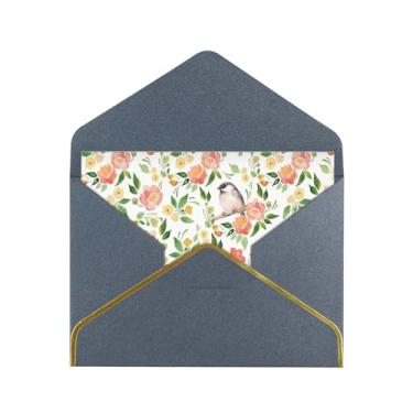 Imagem de SKKNT Cartões comemorativos com estampa de flores e pássaros para todas as ocasiões, convites de festa de aniversário de casamento, 12,7 x 15,2 cm