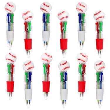 Imagem de LiYiQ Caneta multicolorida de futebol em um desenho animado fofa, divertida, 4 em 1, canetas esferográficas kawaii, em formato de futebol, legais para crianças, presentes divertidos (beisebol, 12)