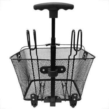 Imagem de Cesta Carrinho 2 em 1 Bicicleta Arame Preto 40x30x22cm Com Alça Removí