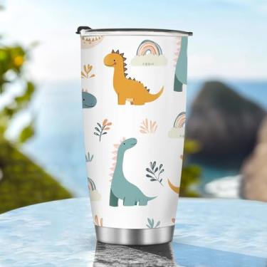 Imagem de Copos isolados, caneca de café, copo de viagem, garrafa de água, presentes para Natal, aniversário, dia das crianças, presente de aniversário, dinossauro, 590 ml, metal gelado, quente e frio, alça