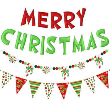 Imagem de VitalCozy 3 peças de faixa pré-amarrada de Feliz Natal Feltro Guirlanda de Feltro Galhardete de Feltro Bandeira de Galhardete de Feltro Sinal de Natal Decoração Interior para Festas de Férias Casa