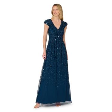 Imagem de Adrianna Papell Vestido longo com contas, manga cavada, azul profundo, Azul escuro, 46