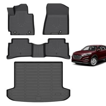 Imagem de Hutisya - Conjunto de tapetes de chão e forro de carga adequado para Hyundai Tucson 2016-2021 (sem modelos híbridos), proteção para todos os climas, antiderrapante e durável, TPE completo, acessórios
