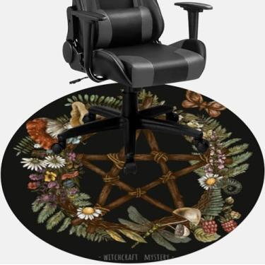 Imagem de Tapete de cadeira de computador para piso de madeira para jogos, tapete, mesa, escritório, cadeira, tapete para escritório, sala de jogos, vintage, verde, bruxa, floral, grinalda, apanhador de sonhos