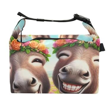 Imagem de TSENQUE Lancheira feminina reutilizável personalizada de burros sorridentes para trabalho rosa divertida bolsa isolada para trabalho