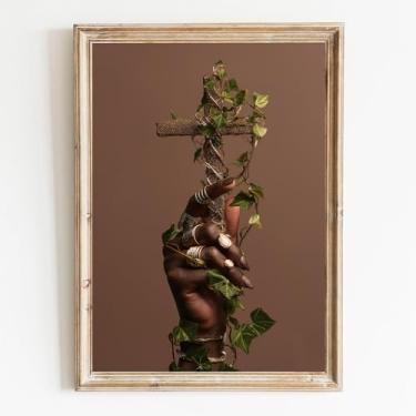 Imagem de Arte de parede em tela de mulher negra imagens afro-americanas impressão de arte cristã africana botânica afro-americana arte de parede baseada na fé pôster religioso para sala de estar quarto 40 x 61
