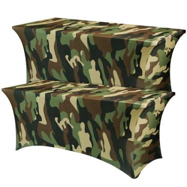 Imagem de Mindsoft Pacote com 2 toalhas de mesa retangulares de elastano de 1,8 m, toalha de mesa camuflada, resistente a rugas, capa de mesa camuflada lavável para artigos de festa do exército, decoração de