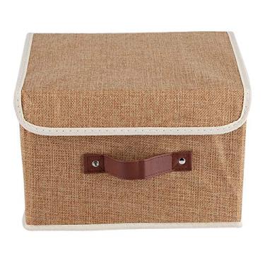 Imagem de HEEPDD Caixa de Armazenamento de Tecido, Organizador de Roupas de Linho de Algodão Com Fecho de Gancho e Laço para Livros de Brinquedos de Roupas, Portátil Dobrável, à Prova de Umidade (Cor Café)