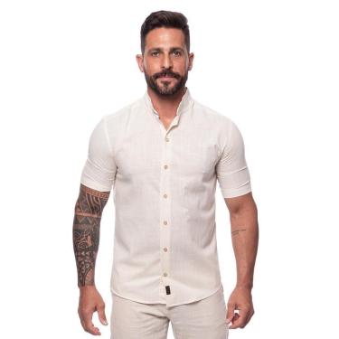 Imagem de Camisa Masculina Linho Manga Curta Gola Padre Lisa Casual-Masculino