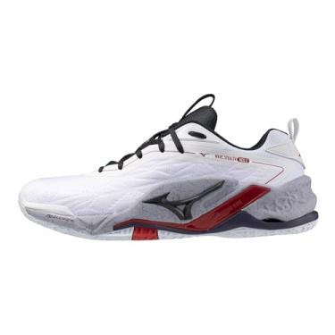 Imagem de Mizuno Tênis de handebol Wave Stealth NEO 2, atividades de clube, largo, leve, interno, Branco/Vermelho/Preto, 28.5 cm 2E
