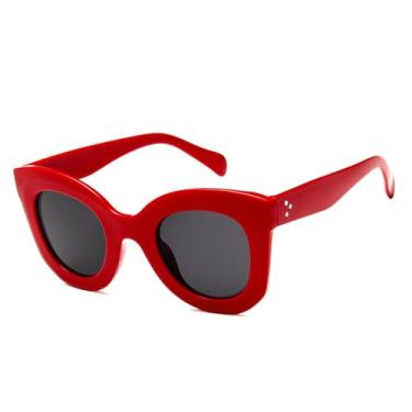 Imagem de Óculos de Sol Femininos e Masculinos Candy Colors Cat Eye com Proteção UV400 para Esportes ao Ar Livre, Corrida e Ciclismo, Vermelho e Cinza