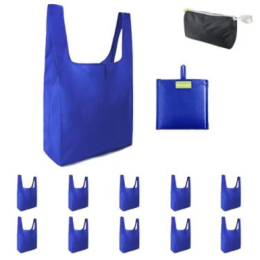 Imagem de BeeGreen Sacos de supermercado azuis reutilizáveis ​​por atacado azul reutilizável sacos de cozinha a granel dobráveis - lavável na máquina com zíper bolsa de armazenamento 10 pacotes