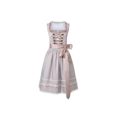 Imagem de Vestido Midi Dirndl Feminino Rosa E Azul Com Avental Para Oktoberfest 