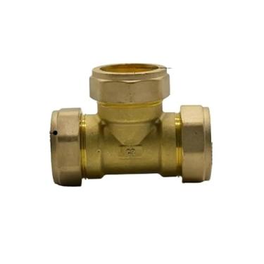 Imagem de SAYOBO Latão Tee 3 Way Commpression Fitting Union Connector Fit Tube OD 35mm Água Gás Combustível