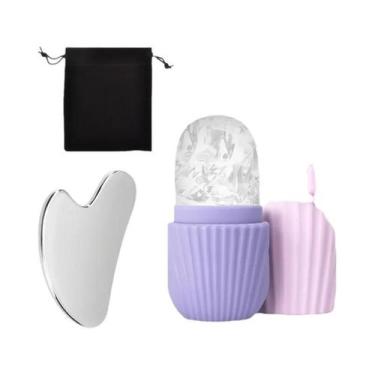 Imagem de Conjunto De Rolo Facial De Aço Inoxidável E Placa Gua Sha Massageador 