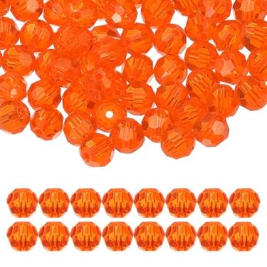 Imagem de Generic Contas de cristal redondas de 8 mm, 100 peças de contas de vidro facetadas de esferas espaçadoras soltas para fazer joias, pulseira, colar, brincos, sinos de vento, artesanato, laranja escuro