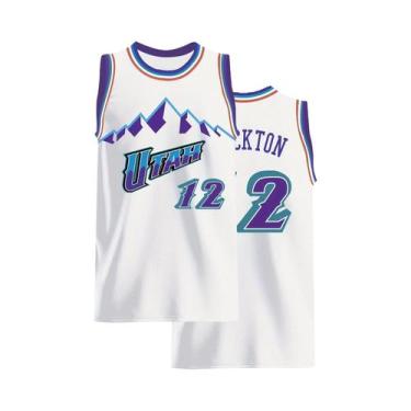 Imagem de Camisa De Basquete Branca Utah Jazz Stockton 12 Para Pais E Filhos Com