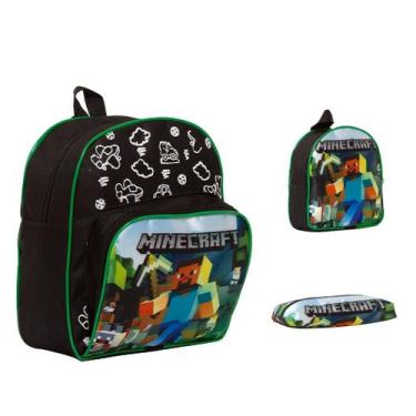 Imagem de Kit Mochila Bolsa Escolar Minecraft Costas Reforçada Barata - TOYS 2U