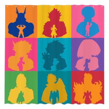 Imagem de Funnytree Cortina de chuveiro Anime Hero School 183 cm x 183 cm - Tecido impermeável para decoração de banheiro para fãs meninos adolescentes, fácil de cuidar, lavável (ganchos não incluídos)