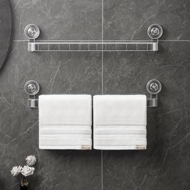 Imagem de NEELEEN Barra de toalha transparente com ventosa - barra de toalha de sucção sem perfuração com sucção forte e suporte de toalha de sucção adesiva para chuveiro, banheiro, cozinha