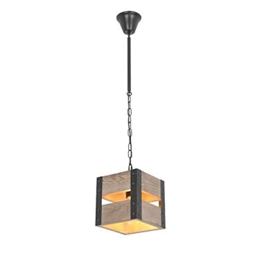 Imagem de Luminária pendente retrô de madeira estilo vintage, luminária pendente industrial, lustre com altura ajustável, luminária de mesa para sala de jantar, soquete E27, ideal para sala de estar,