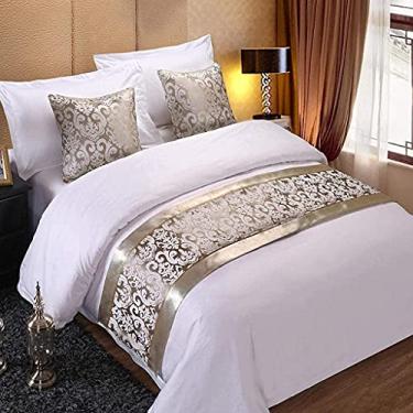 Imagem de HSTANGKY Cachecol de cama de hotel luxuoso cetim jacquard toalha de cama moderna colcha decorativa sem desbotamento proteção de cama para solteiro queen king tamanho ouro||50 x 240 cm para cama de 1,8