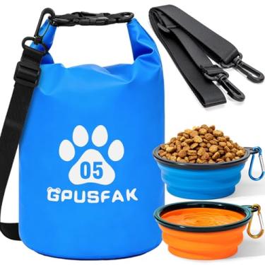 Imagem de GPUSFAK Bolsa de armazenamento de ração para animais de estimação com zíper com tigela de viagem (32 xícaras) - Bolsa de viagem para comida de cachorro à prova d'água Recipiente de ração para