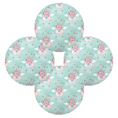 Imagem de Wassud Jogo americano conjunto de 4 tapetes de mesa redondos com asas de anjo para cozinha e jantar tapetes laváveis resistentes ao calor para decoração de mesa 39 cm