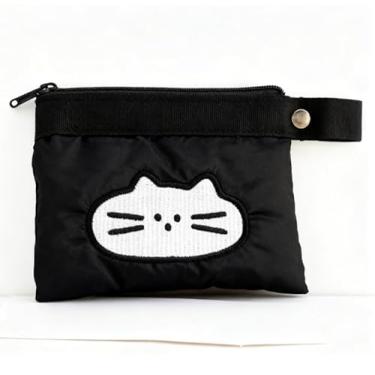 Imagem de Porta-moedas de gato com desenho coreano fofo, porta-chaves, carteira, fone de ouvido, batom, organizador, Preto