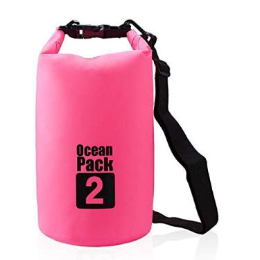 Imagem de Mochila esportiva Dry Sack flutuante à prova d 'água de quarantina 2L/3L/5L/10L/15L/20L/30L para barco, caiaque, caminhadas, snowboard, acampamento, rafting, pesca, mochila, Clássico, rosa, 2L