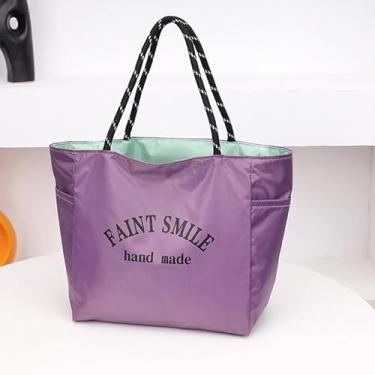 Imagem de Bolsa de mão dupla face à prova d'água – Bolsa feminina de ombro de grande capacidade, moderna com vários bolsos, Roxa