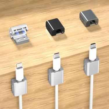 Imagem de AGVEE Pacote com 4 clipes organizadores de cabo magnético, suporte de gerenciamento de cabos de alumínio ultrafino de 10 mm, 2 pares de ímãs fortes para acessórios de utensílios de escritório e mesa