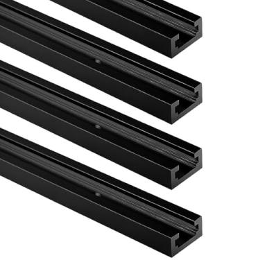 Imagem de Seekliny 4 peças de trilho em T para marcenaria 91 cm preto corte duplo pré-perfurado, 91 cm trilhos em T de alumínio universais pretos