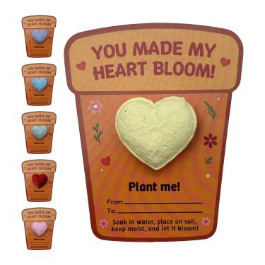 Imagem de Seed Bloom Conjunto de presente de papel de semente de coração 3D – 24 formas de coração plantáveis com sementes de flores silvestres, inclui cartões e fita dupla face, pronto para presente para