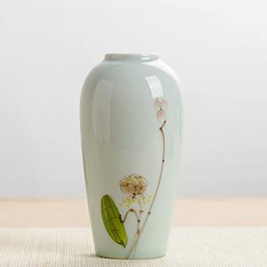 Imagem de Vaso pequeno de flores pintadas à mão de cerâmica ornamentos de sala de chá decoração de artigos de arranjo de flores secas (cor: cinza, tamanho: 15 * 9 * 3 cm)